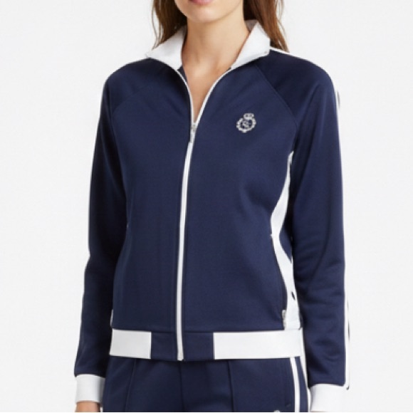 Lauren Active Jackets & Blazers - Ralph Lauren Lauren Active Women's Navy White Zip Up Jacket - Size Medium